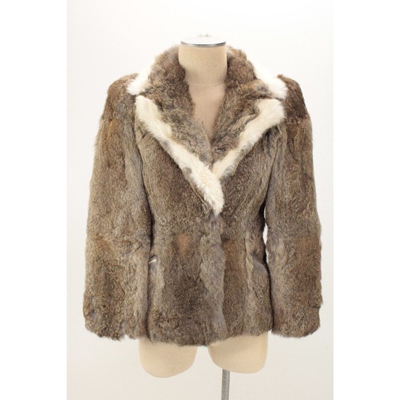 Vintage Rabbit Fur Coat Womens SMALL Big Shoulder Pads Mademoiselle 1970s 1980s - Picture 1 of 13